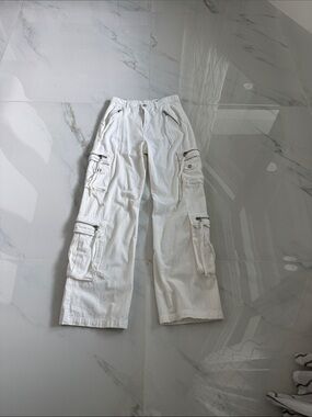 Blank NYC White Cargo Pants with Zip and Flap Pockets